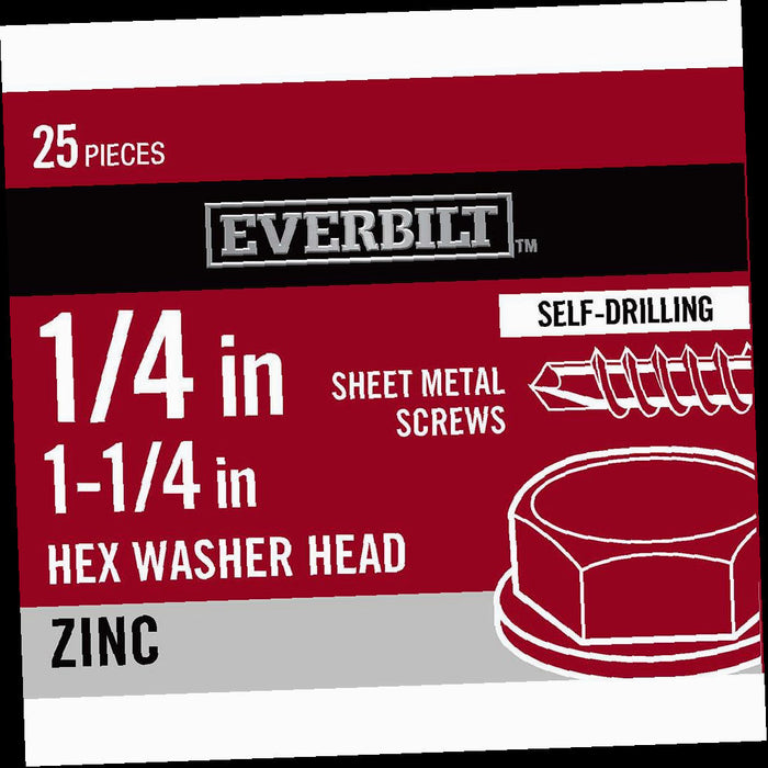 Sheet Metal Screw Zinc Plated Hex Head #14 x 1-1/4 in. (25-Pack)