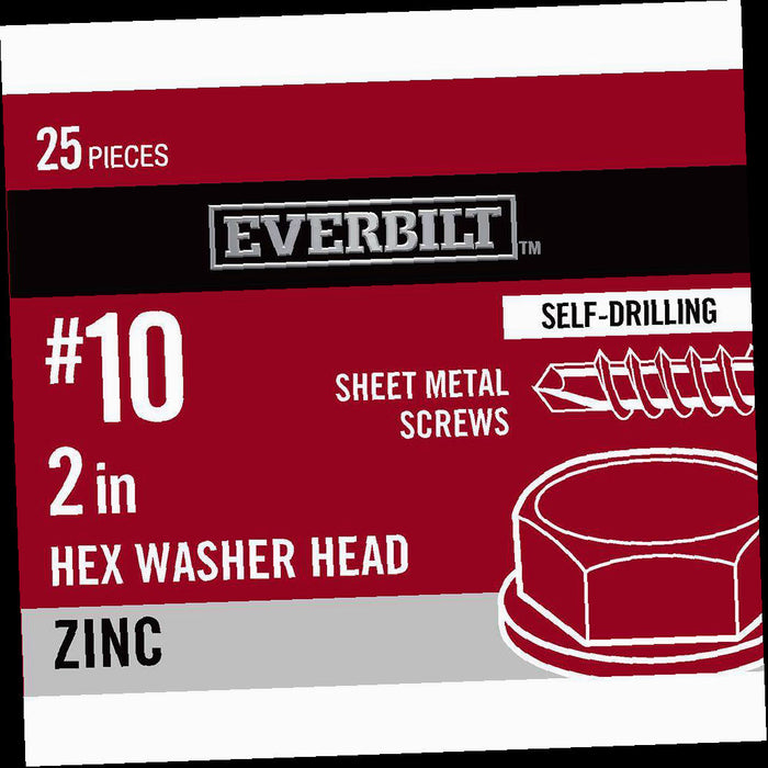 Sheet Metal Screw Zinc Plated Hex Head 10 x 2 in. 25-Pack