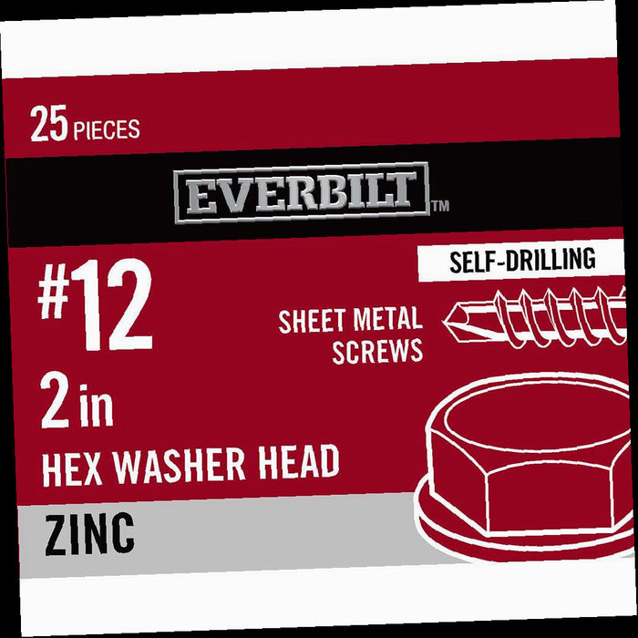 Sheet Metal Screw Zinc Plated Hex Head 12 x 2 in. (25-Pack)