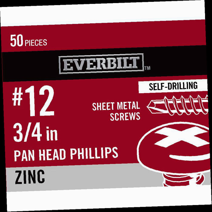 Sheet Metal Screw Zinc Plated Phillips Pan Head 12 x 3/4 in. 50-Pack
