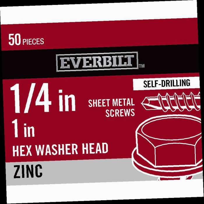 Sheet Metal Screw Zinc Plated Hex Head 1 in. x 50-Pack