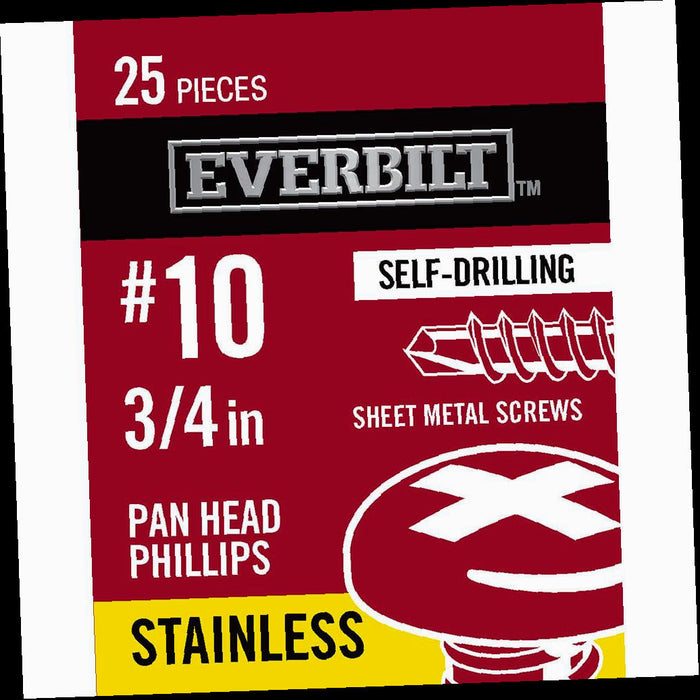 Sheet Metal Screws Stainless Pan-Head Phillips Self Drilling 10 x 3/4 in. 25-Pack