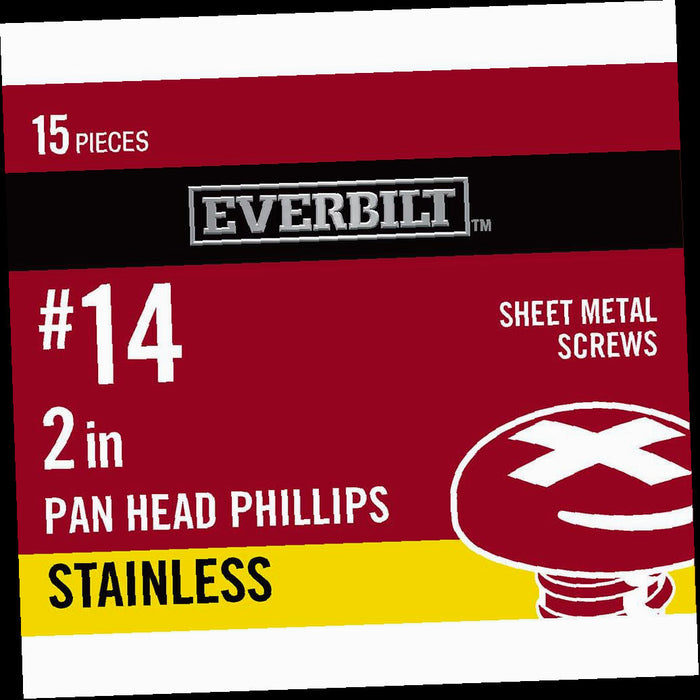 Sheet Metal Screw Stainless Steel Phillips Pan Head 14 x 2 in. (15-Pack)
