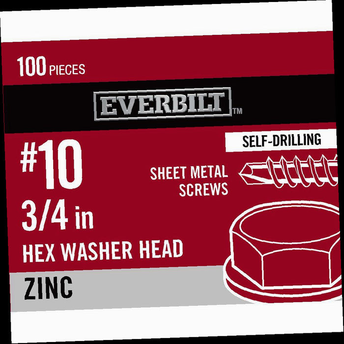 Sheet Metal Screw 10 x 3/4 in. Hex Head Zinc Plated (100-Pack)