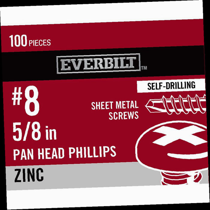 Sheet Metal Screw Zinc Plated Phillips Pan Head #8 x 5/8 in. (100-Pack)