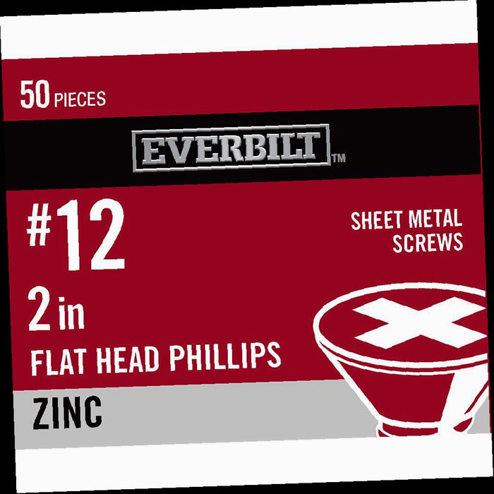 Sheet Metal Screw 12 x 2 in. Phillips Flat Head Zinc Plated (50-Pack)