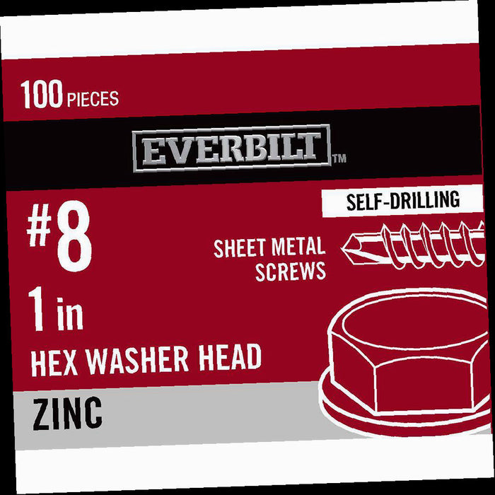 Sheet Metal Screws  #8 x 1 in. Hex Head Self-Drilling Zinc Plated (100-Pack)