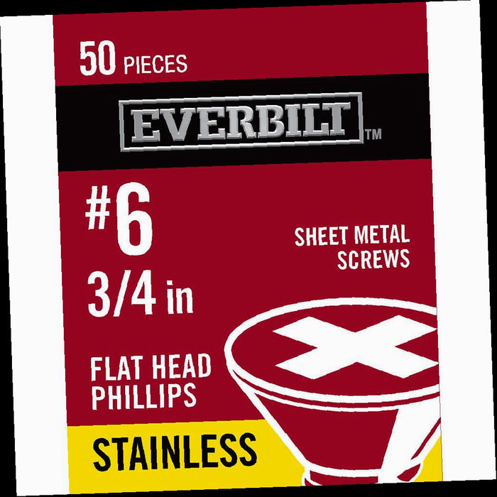 Sheet Metal Screw Stainless Steel Phillips Flat Head #6 x 3/4 in. (50-Pack)