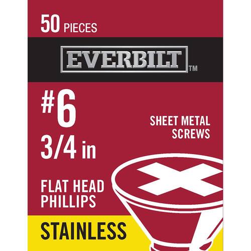 Sheet Metal Screw Stainless Steel Phillips Flat Head #6 x 3/4 in. (50-Pack)