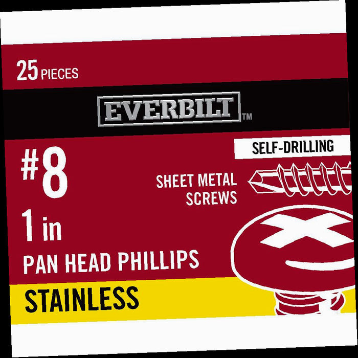 Sheet Metal Screws Stainless Steel Phillips Pan Head-Self-Drilling #8 x 1 in. 25-Pack