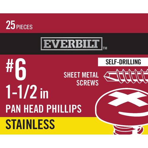 Sheet Metal Screws Stainless Steel Phillips Pan Head-Self-Drilling #6 x 1-1/2 in. (25-Pack)