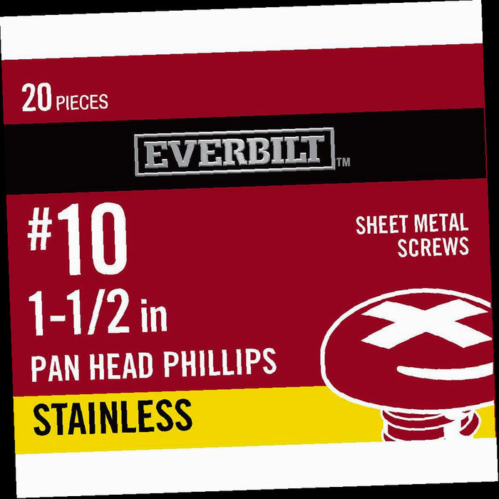 Sheet Metal Screw Stainless Steel Pan Head Phillips 10 x 1-1/2 in. (20-Pack)