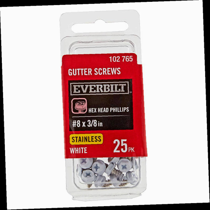 Gutter Sheet Metal Screw  #8 x 3/8 in. White Stainless Steel Hex Head (25-Pack)