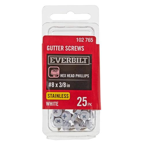 Gutter Sheet Metal Screw  #8 x 3/8 in. White Stainless Steel Hex Head (25-Pack)