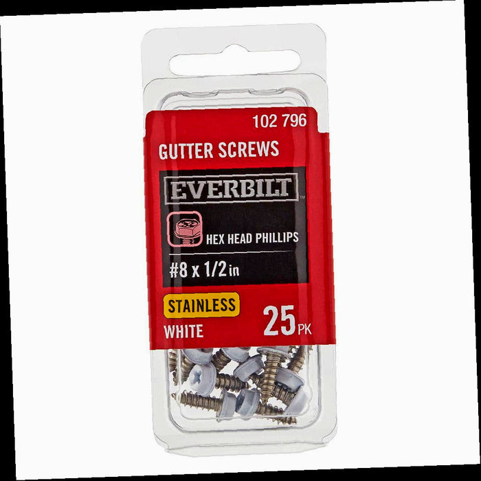Gutter Sheet Metal Screw 1/2 in. White Stainless Steel Hex Head (25-Pack)