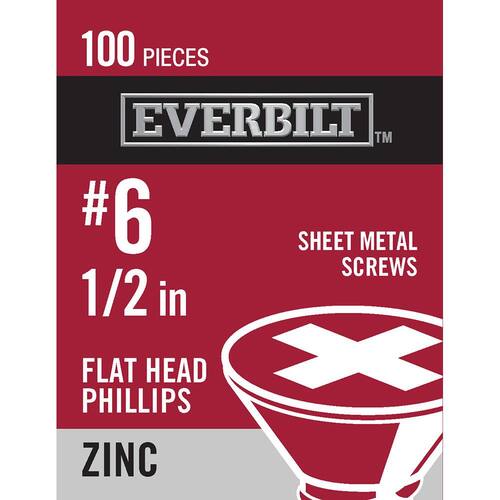 Sheet Metal Screw 1/2 in. Phillips Flat Head Zinc Plated 100-Pack