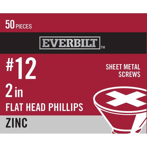 Sheet Metal Screw Phillips Flat Head Zinc Plated  #12 x 2 in. (50-Pack)