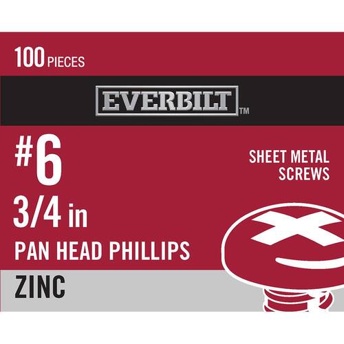 Sheet Metal Screw #6 x 3/4 in. Phillips Pan Head Zinc Plated (100-Pack)