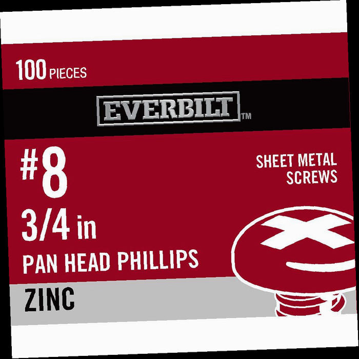 Sheet Metal Screw 8 x 3/4 in. Zinc Plated Phillips Pan Head (100-Pack)