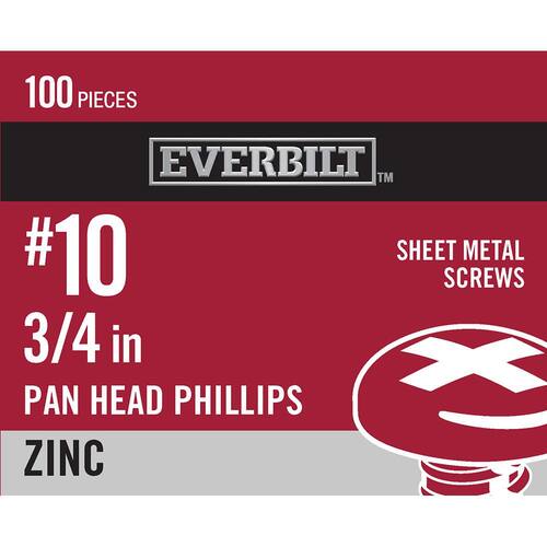 Sheet Metal Screw Zinc Plated Phillips Pan Head 10 x 3/4 in. (100-Pack)