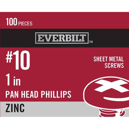 Sheet Metal Screw Zinc Plated 10 x 1 in. Phillips Pan Head 100-Pack