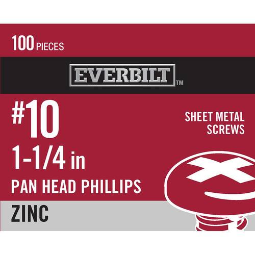 Sheet Metal Screw Phillips Pan Head Zinc Plated #10 x 1-1/4 in. (100-Pack)