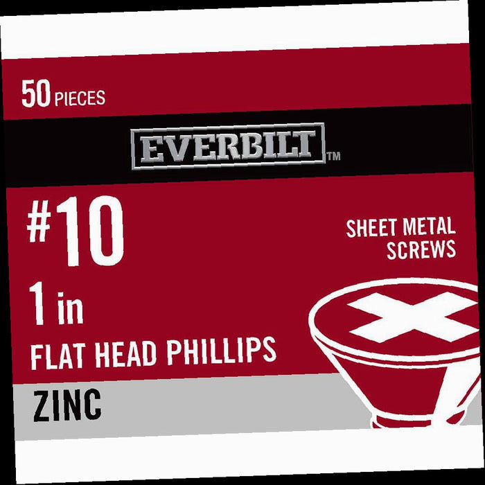Sheet Metal Screw  #10 x 1 in. Phillips Flat Head Zinc Plated  (50-Pack)