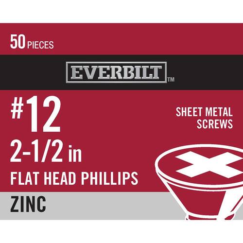 Sheet Metal Screw Phillips Flat Head Zinc Plated 2-1/2 in. x #12 50-Pack