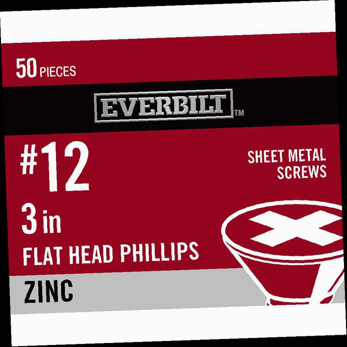Sheet Metal Screw Phillips Flat Head Zinc Plated 12 x 3 in. 50-Pack