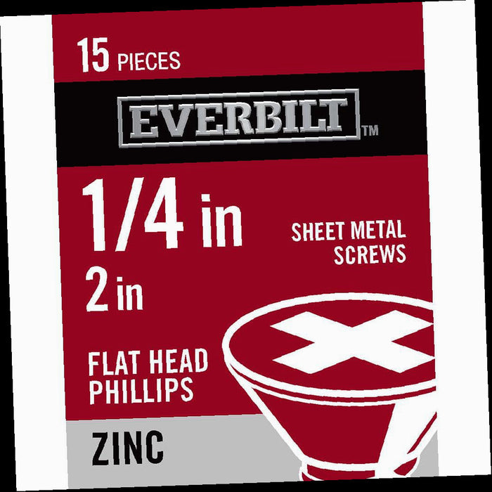 Sheet Metal Screw Zinc Plated Phillips Flat Head 14 x 2 in. (15-Pack)