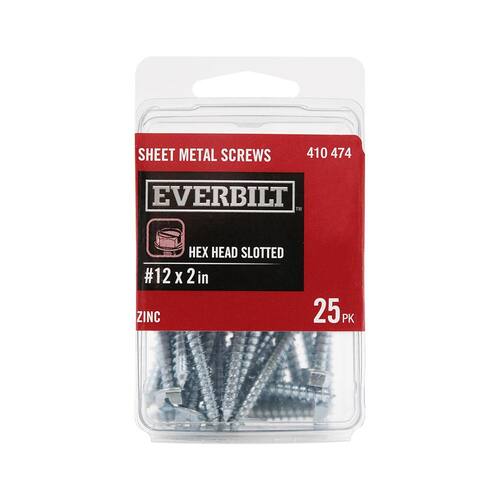 Sheet Metal Screw 12 x 2 in. Slotted Hex Head Zinc Plated (25-Pack)