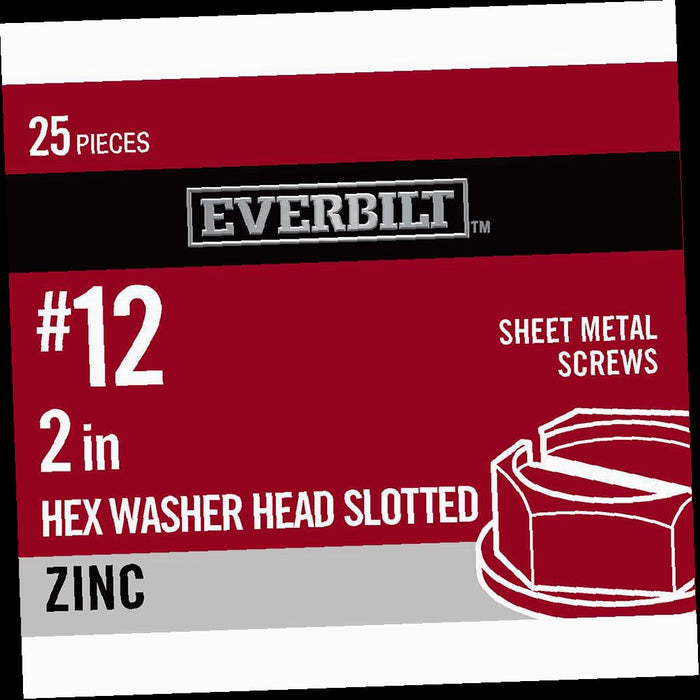 Sheet Metal Screw 12 x 2 in. Slotted Hex Head Zinc Plated (25-Pack)