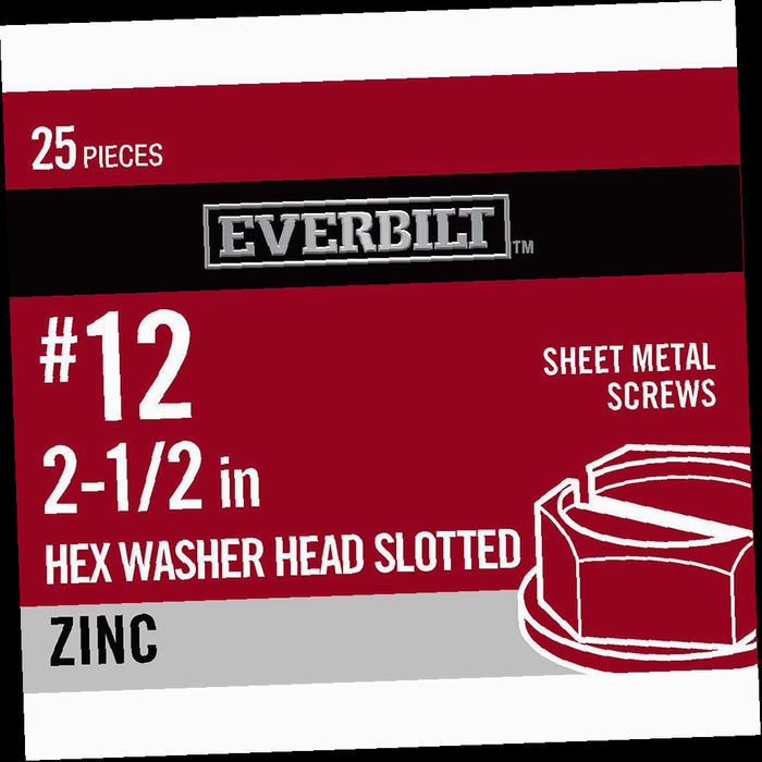 Sheet Metal Screw Slotted Hex Head Zinc Plated 2-1/2 in. (25-Pack)