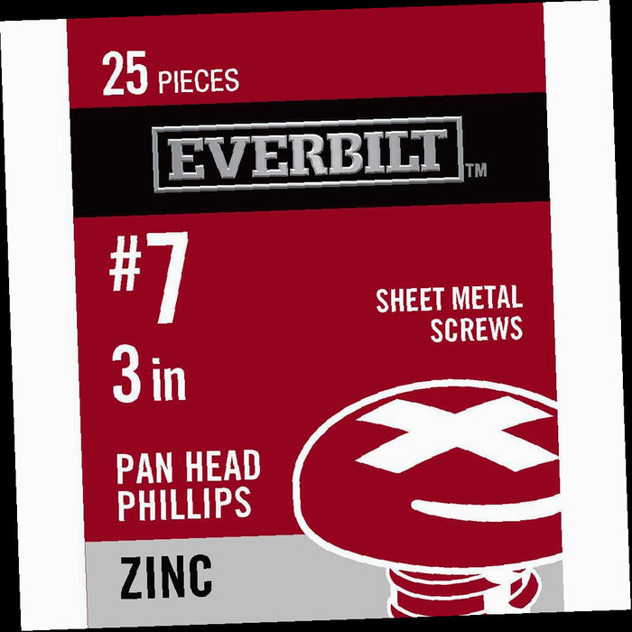 Sheet Metal Screw Phillips Pan Head Zinc Plated #7 x 3/8 in. (25-Pack)