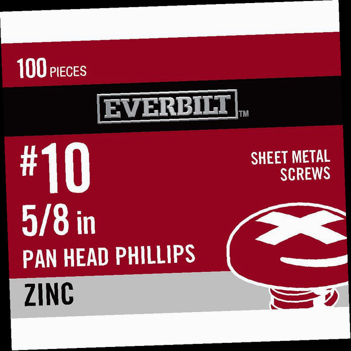 Sheet Metal Screw 10 x 5/8 in. Zinc Plated Phillips Pan Head (100-Pack)