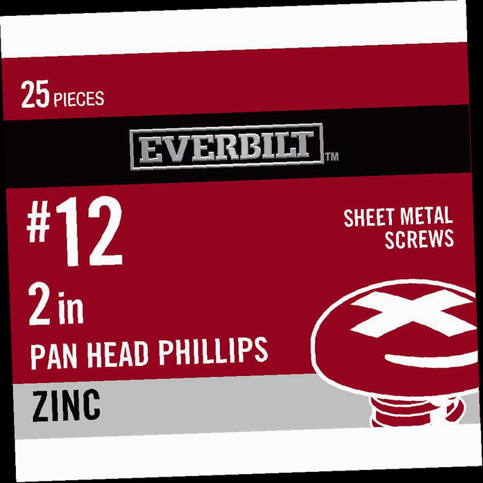 Sheet Metal Screw Zinc Plated Phillips Pan Head 12 x 2 in. (25-Pack)
