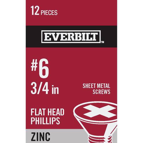 Sheet Metal Screw #6 x 3/4 in. Phillips Flat Head Zinc Plated 12-Pack