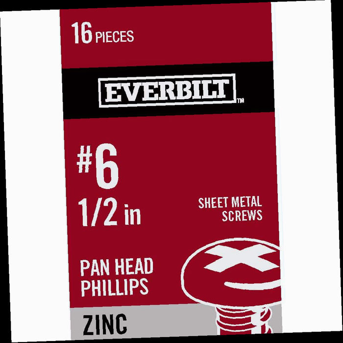 Sheet Metal Screw Zinc Plated Phillips Pan Head 1-1/2 in. x #6 16-Pack
