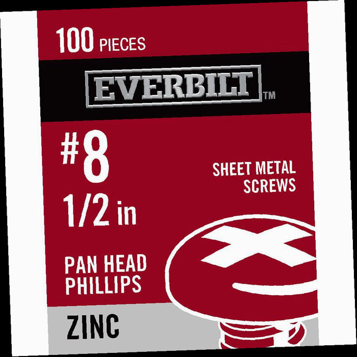 Sheet Metal Screw 1/2 in. Zinc Plated Phillips Pan Head (100-Pack)