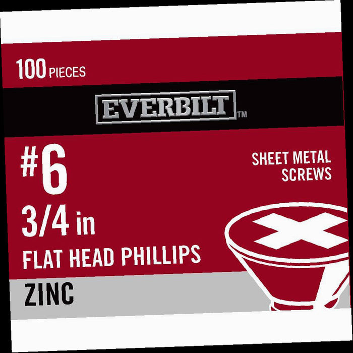 Sheet Metal Screw Zinc Plated Phillips Flat Head #6 x 3/4 in. (100-Pack)
