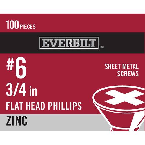 Sheet Metal Screw Zinc Plated Phillips Flat Head #6 x 3/4 in. (100-Pack)