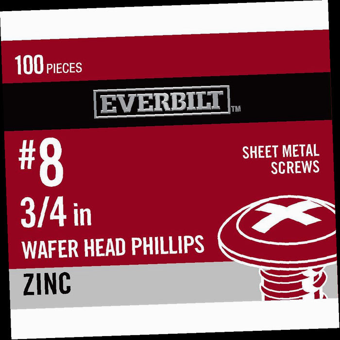 Sheet Metal Screw Zinc Plated Phillips Modified Truss Head #8 x 3/4 in. (100-Pack)