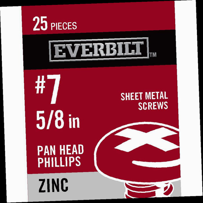 Sheet Metal Screw Zinc Plated Phillips Pan Head #7 x 5/8 in. (25-Pack)