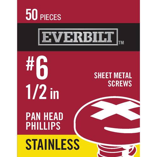 Sheet Metal Screw Stainless Steel Phillips Pan Head 1/2 in. x 6 in. (50-Pack)