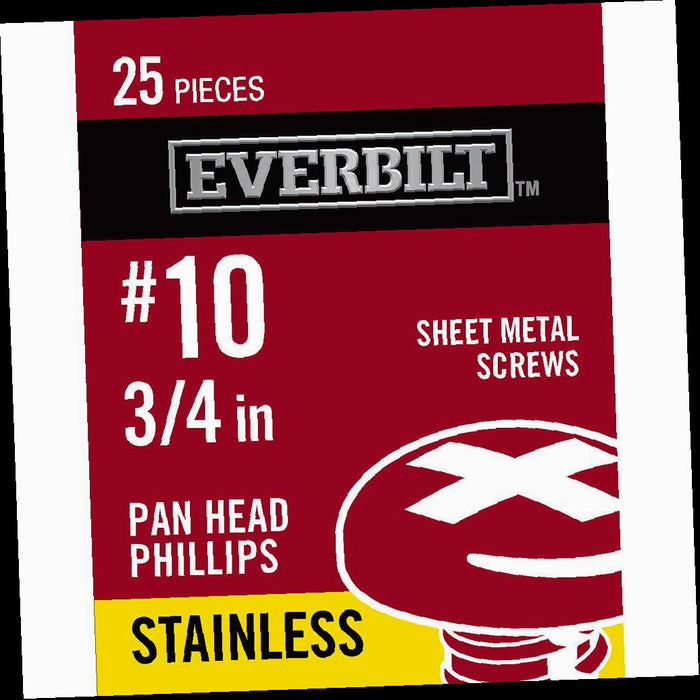 Sheet Metal Screw Stainless Steel Phillips Pan Head #10 x 3/4 in. (25-Pack)