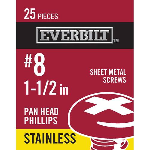 Sheet Metal Screw Stainless Steel Phillips Pan Head 1-1/2 in. (25-Pack)