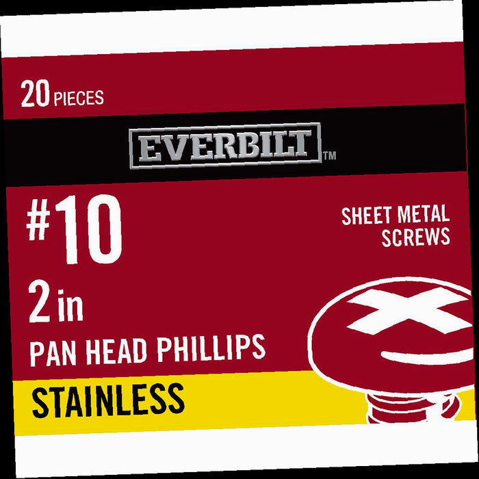 Sheet Metal Screw Stainless Steel Phillips Pan Head #10 x 2 in. (20-Pack)