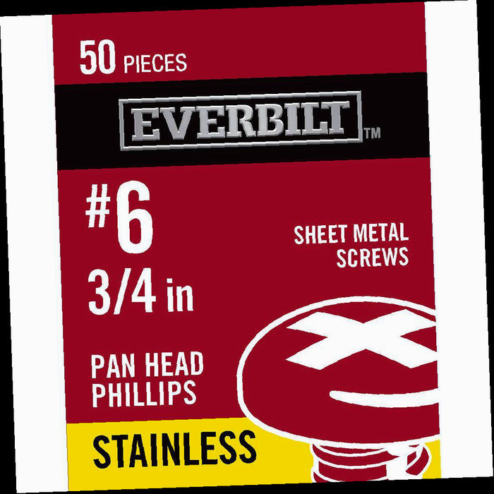 Sheet Metal Screw Stainless Steel Phillips Pan Head #6 x 3/4 in. (50-Pack)