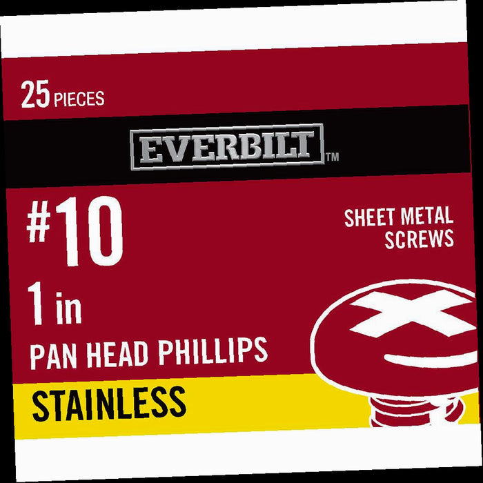 Sheet Metal Screw Stainless Steel Phillips Pan Head 10 x 1 in. (25-Pack)