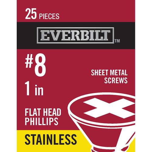 Sheet Metal Screw Stainless Steel Phillips Flat Head 1 in. (25-Pack)